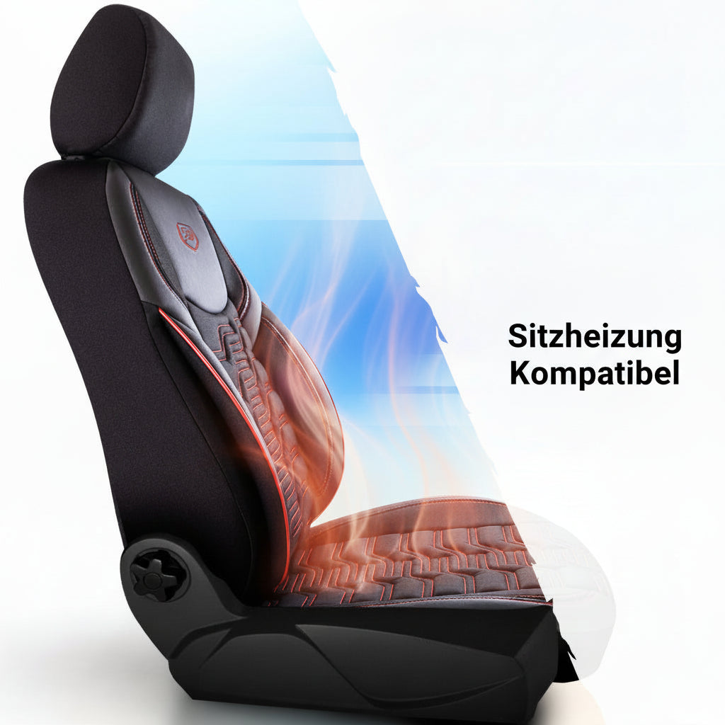 Premium Autositzbezug Giovanni Butti Berlin, Farbe Schwarz-Rot – passend für viele Fahrzeuge Vordersitz Airbag-Kompatibel