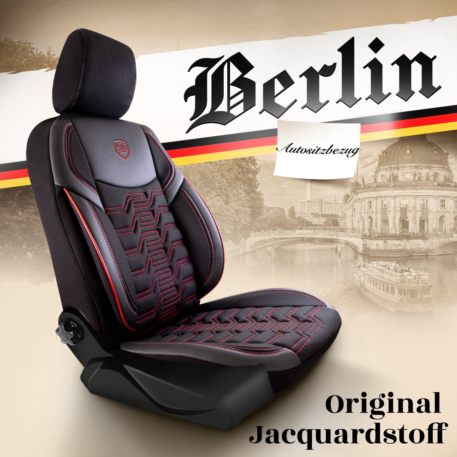Premium Autositzbezug Giovanni Butti Berlin, Farbe Schwarz-Rot – passend für Ihr Fahrzeug Mode
