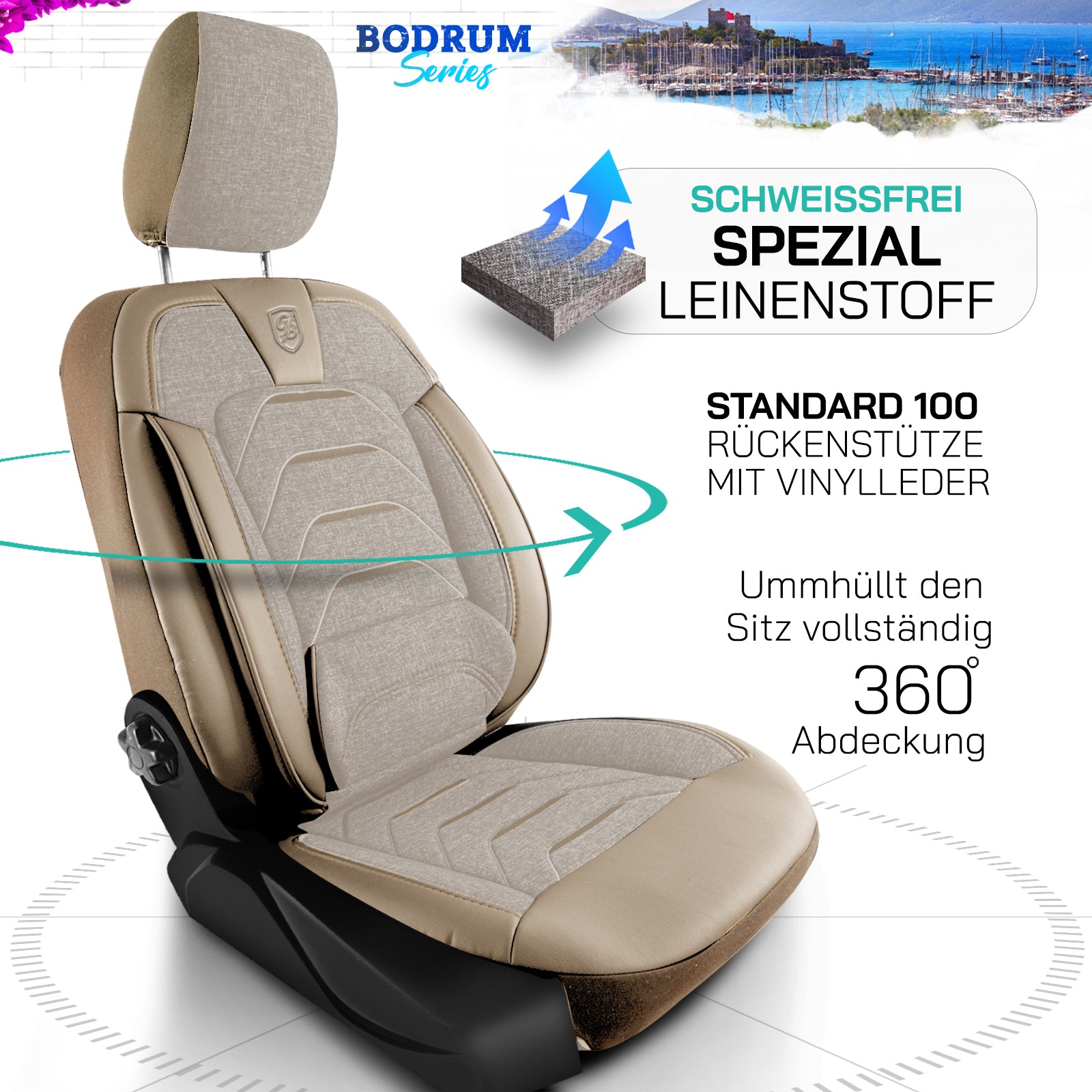 Premium Autositzbezug Giovanni Butti Bodrum, Farbe Beige – passend für Ihr Fahrzeug Premiumschicht