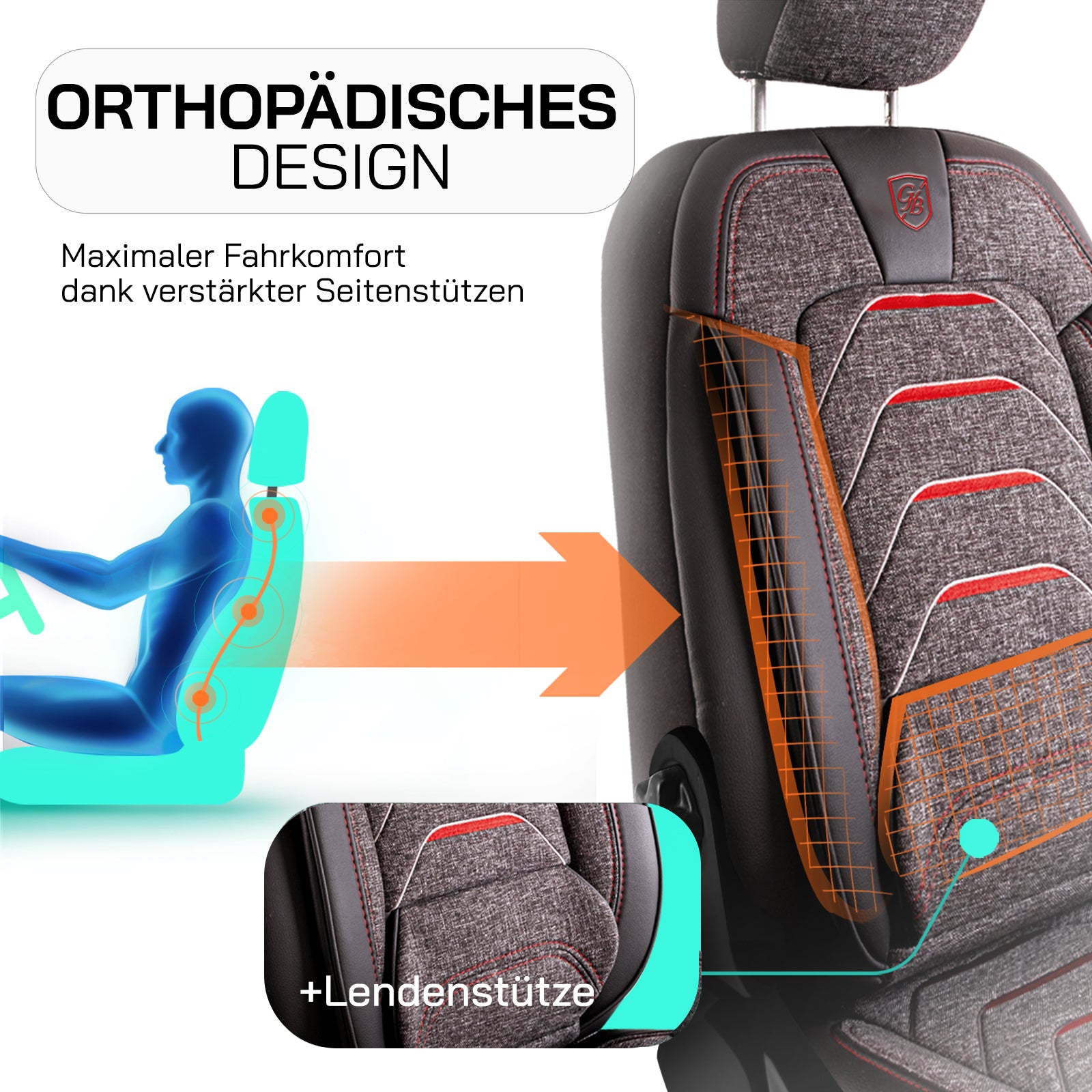 Premium Autositzbezug Giovanni Butti Bodrum, Farbe Rauchgrau-Rot – passend für Ihr Fahrzeug Vordersitz Hygiene