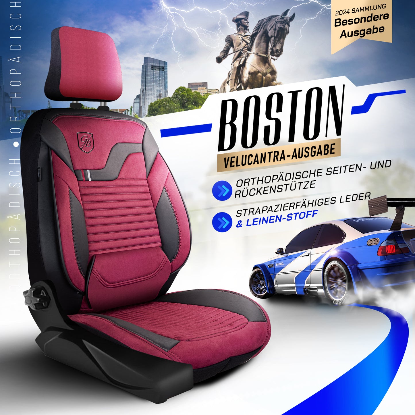 Premium Autositzbezug Giovanni Butti Boston, Farbe Alcantara-Rot-Schwarz – passend für Ihr Fahrzeug Mode