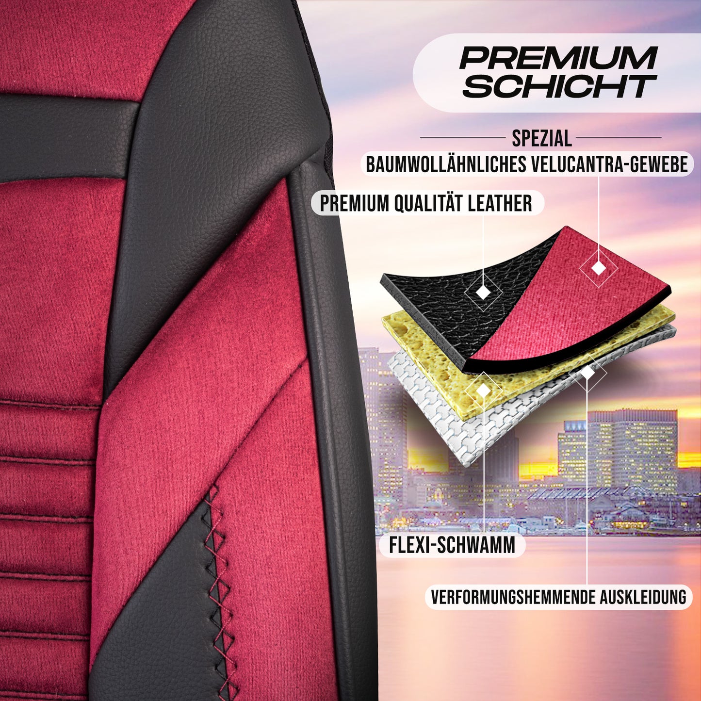 Premium Autositzbezug Giovanni Butti Boston, Farbe Alcantara-Rot-Schwarz – passend für Ihr Fahrzeug Premiumschicht