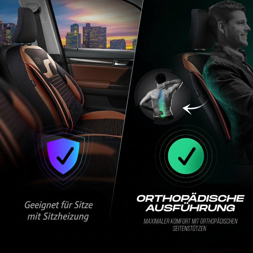 Premium Autositzbezug Giovanni Butti Boston, Farbe Alcantara-Schwarz-Braun – passend für Ihr Fahrzeug Vordersitz Gesundheit