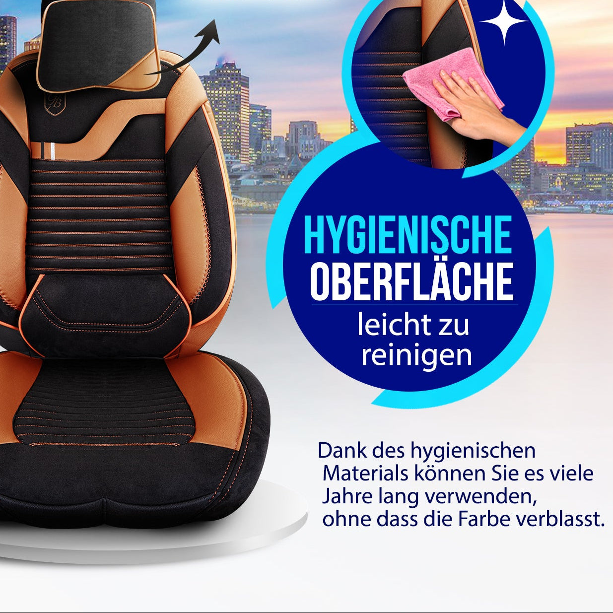 Premium Autositzbezug Giovanni Butti Boston, Farbe Alcantara-Schwarz-Braun – passend für viele Fahrzeuge Vordersitz Hygiene