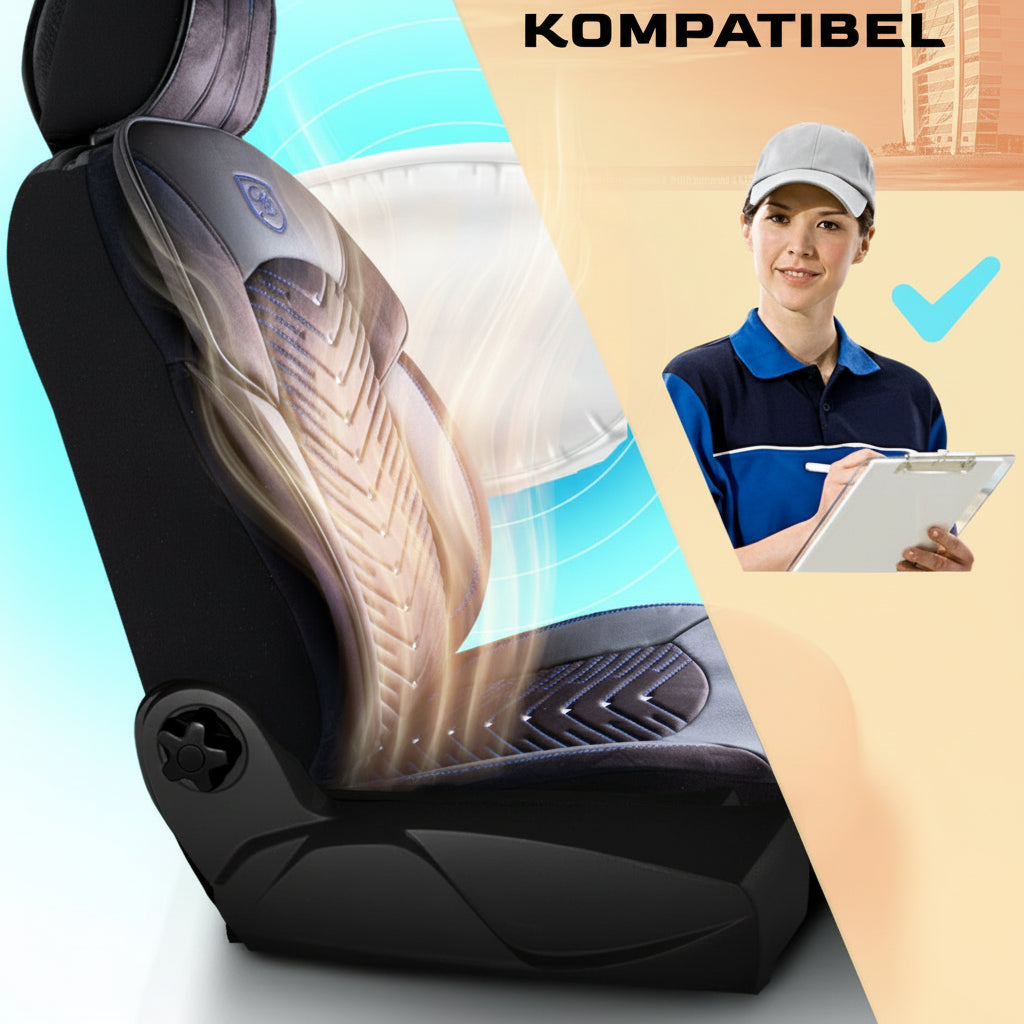 Premium Autositzbezug Giovanni Butti Dubai, Farbe Schwarz-Blau – passend für viele Fahrzeuge Vordersitz Airbag-Kompatibel