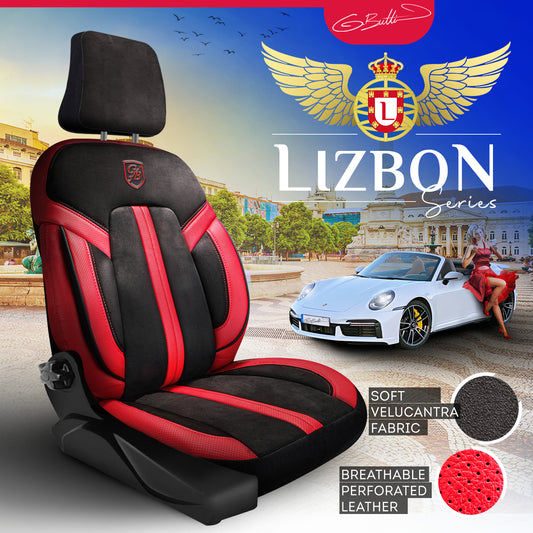 Premium Autositzbezug Giovanni Butti Lissabon Farbe Alcantara-Schwarz-Rot-Garni – passend für Ihr Fahrzeug Vordersitz Mode