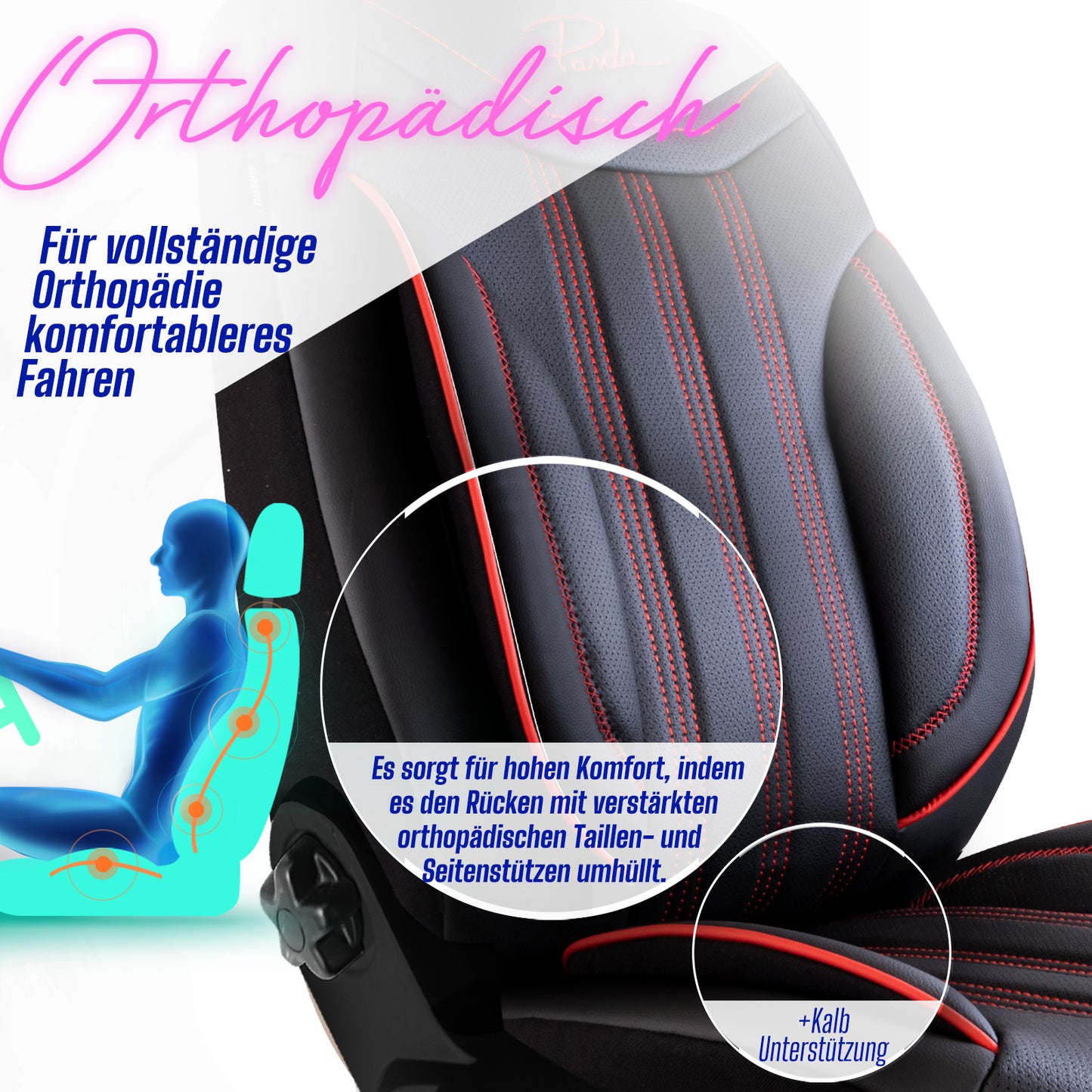 Premium Autositzbezug Giovanni Butti Miami Farbe Schwarz-Rot – passend für Ihr Fahrzeug Vordersitz Gesundheit