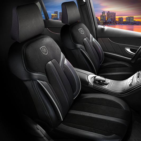 Lissabon Autositzbezug Alcantara Schwarz-Grau - 2x Premium Vordersitzbezüge