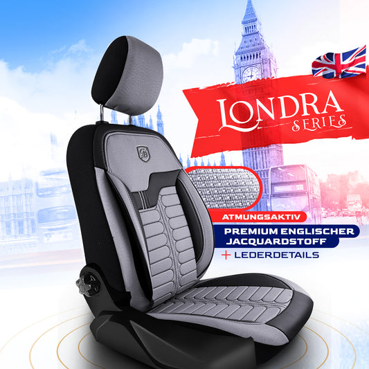 London Autositzbezug Grau-Schwarz - 2x Premium Vordersitzbezüge