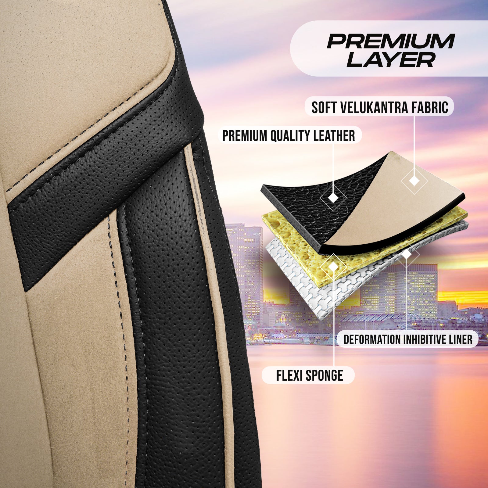 Premium Autositzbezug Lissabon, Farbe Alcantara Beige-Schwarz – passend für viele Fahrzeuge Premiumschicht