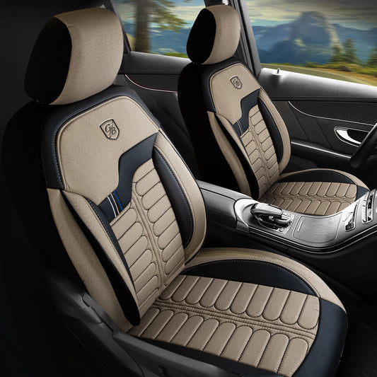Premium Autositzbezug London, Farbe Beige-Schwarz – passend für viele Fahrzeuge Vordersitze