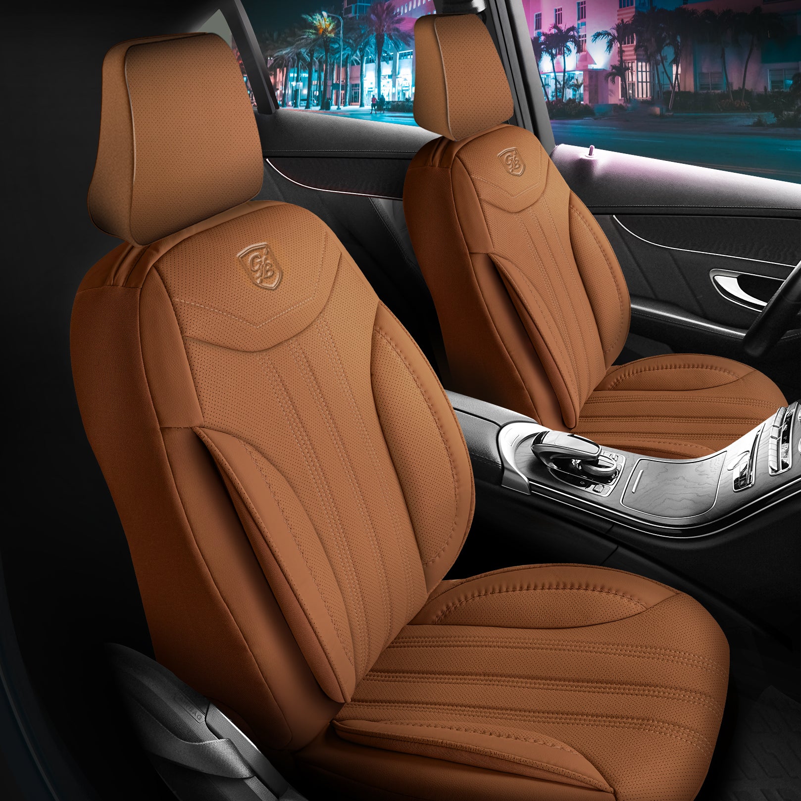 Premium Autositzbezug Miami, Farbe Braun – passend für viele Fahrzeuge Vordersitz