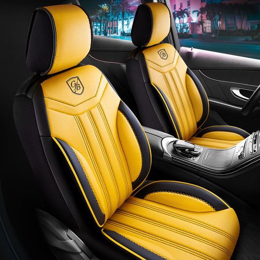 Premium Autositzbezug Miami, Farbe Gelb-Schwarz – passend für viele Fahrzeuge Vordersitz