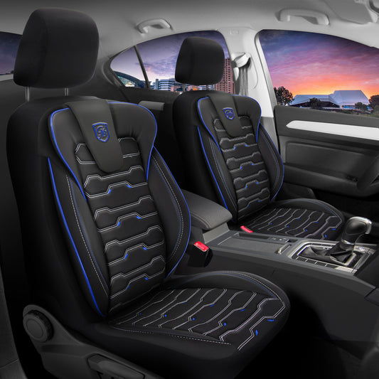 Premium Autositzbezug Sport, Farbe Schwarz-Blau – passend für viele Fahrzeuge Vordersitze