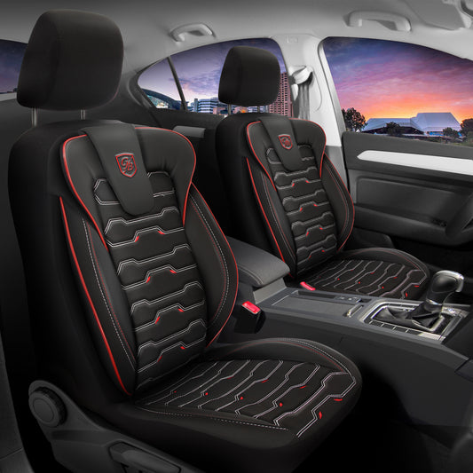 Premium Autositzbezug Sport, Farbe Schwarz-Rot – passend für viele Fahrzeuge Vordersitze