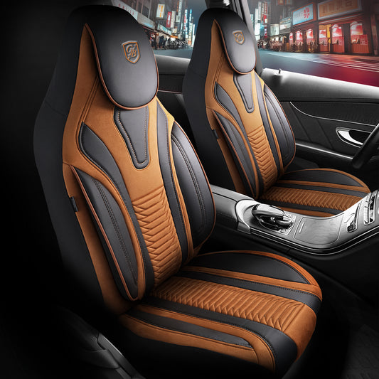 Premium Autositzbezug Tokyo, Farbe Braun-Schwarz – passend für viele Fahrzeuge Vordersitze