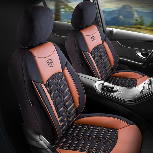 Venedig Autositzbezug Hellbraun-Schwarz - 2x Premium Vordersitzbezüge