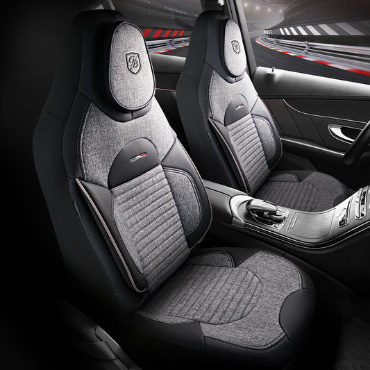 Enzo Autositzbezug Grau-Schwarz - 2x Premium Pilotsitzbezüge vorne