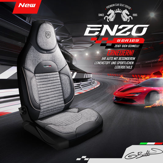 Enzo Autositzbezug Grau-Schwarz - 2x Premium Pilotsitzbezüge vorne