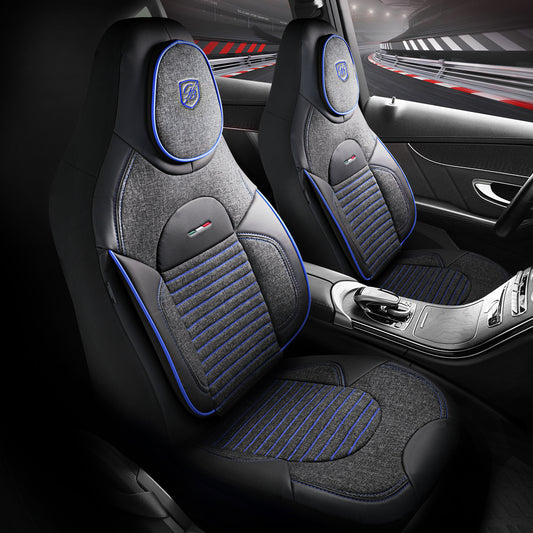 Enzo Autositzbezug Rauchgrau-Blau - 2x Premium Pilotsitzbezüge vorne